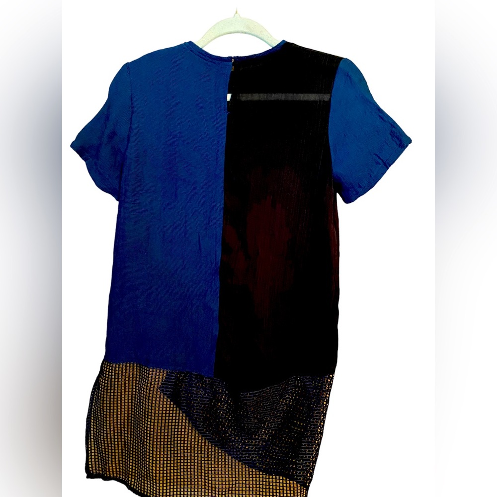 Blue and black short sleeve blouse